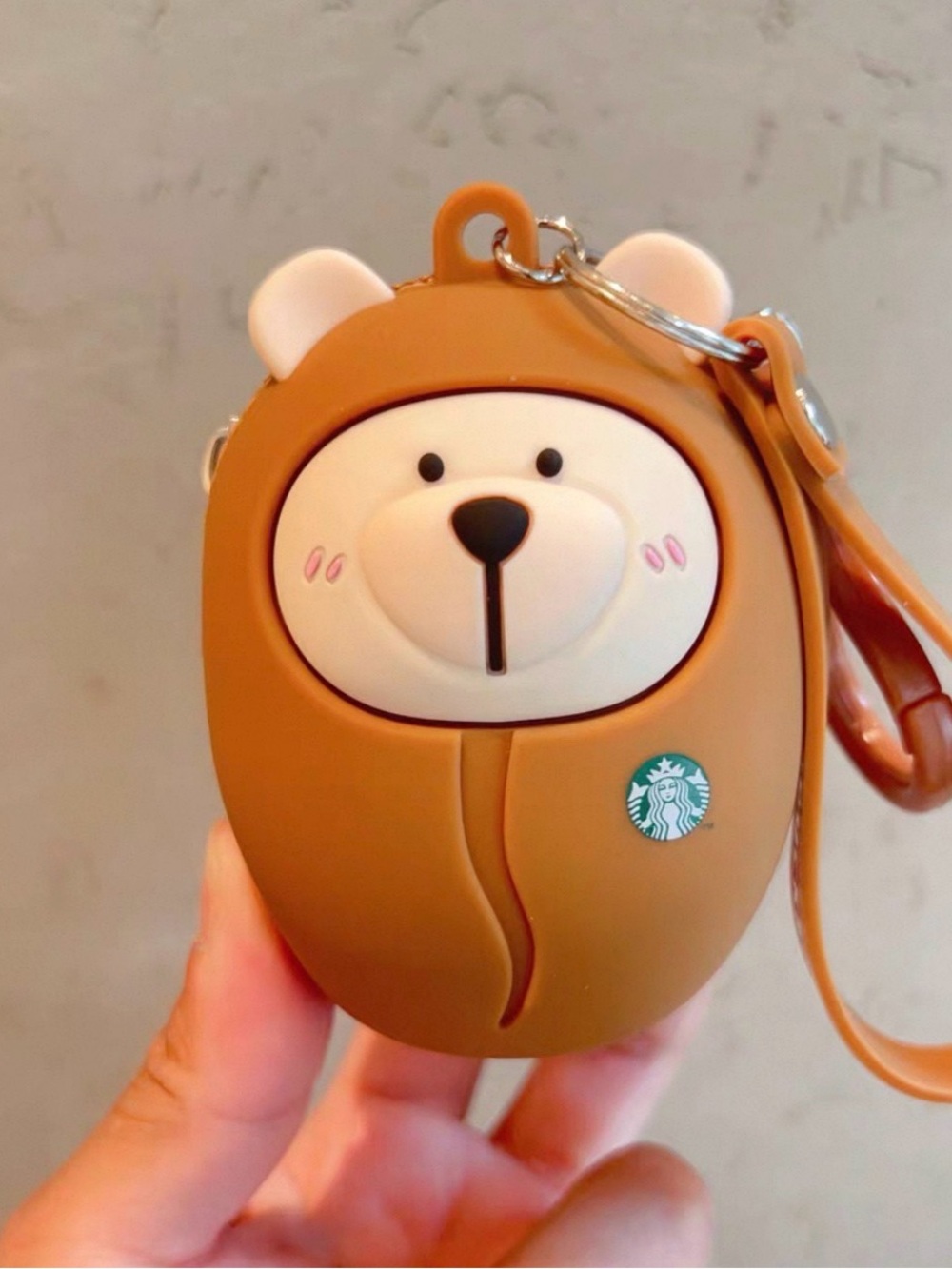 Brown Bear Silicone Keychain Case with Strap - Starbucks Logo